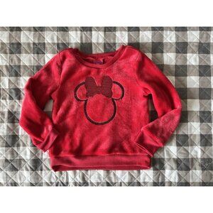 Girl's Minnie Mouse Logo Red Plush Long Sleeve Pullover Shirt Size 4/5